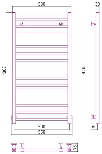 Полотенцесушитель водяной Сунержа Модус 1000x500