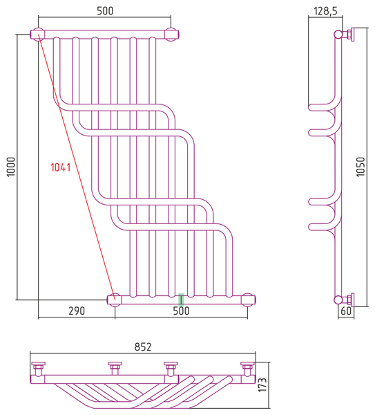 Полотенцесушитель водяной Сунержа Нега 1000x850