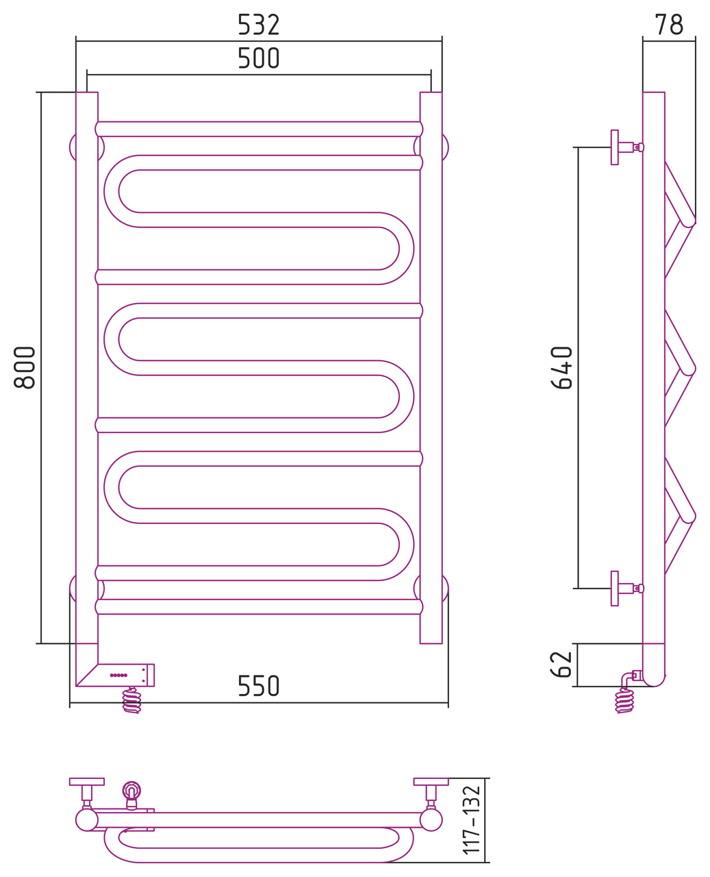 Полотенцесушитель электрический Сунержа Элегия 2.0 800x500