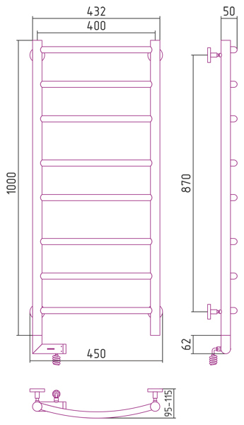Полотенцесушитель электрический Сунержа Галант 2.0 1000x400