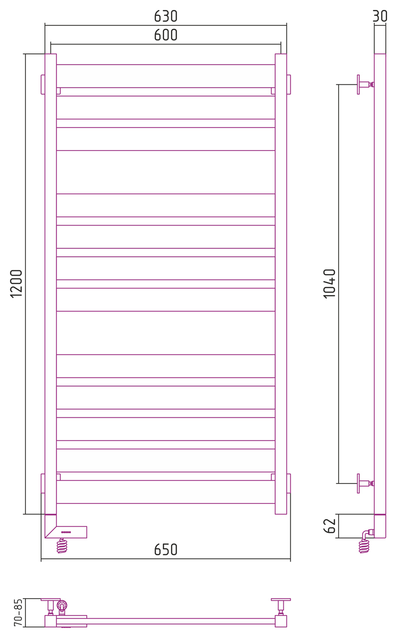 Полотенцесушитель электрический Сунержа Центурион 2.0 1200x600