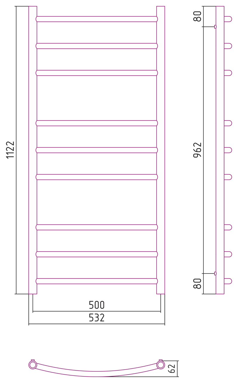 Полотенцесушитель комбинированный Сунержа Галант-ПРОФИ 1200x500. 00-5100-1250